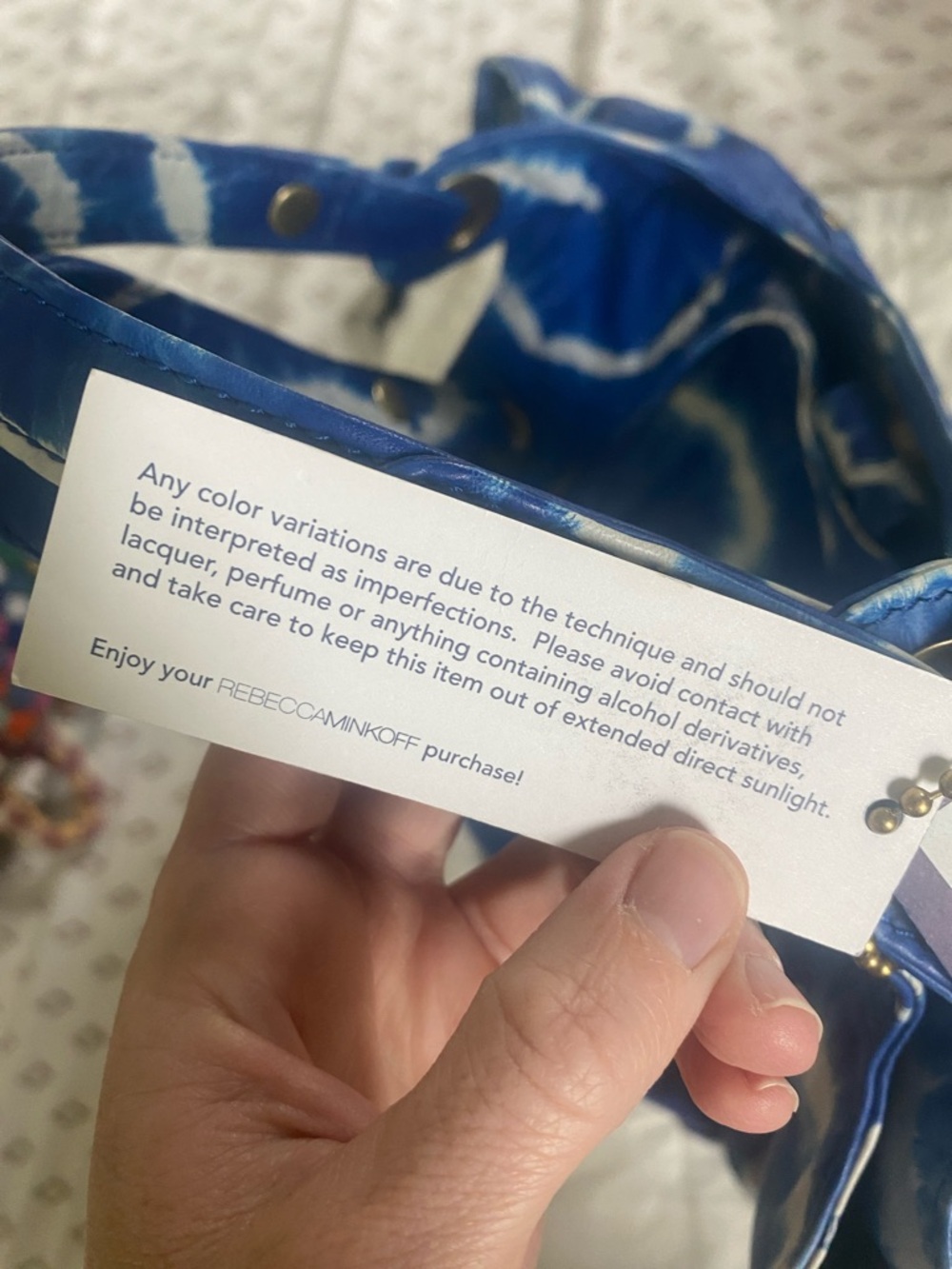 RARE Sample NWT Rebecca Minkoff Easy Rider Blue and White Tie-Dye Hobo Bag - Picture 13 of 16